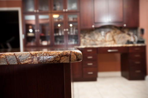 Bull Nose Edge: Rainforest Brown Granite Countertop